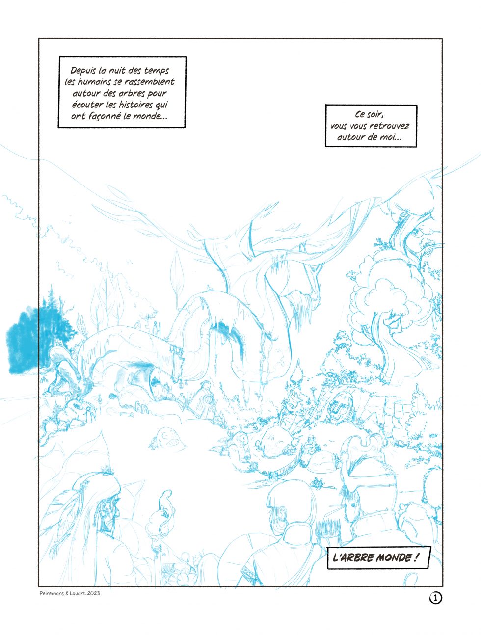 Crayonné de la planche n°1 de l'album de BD 