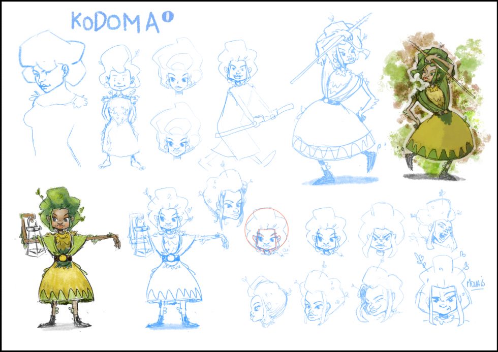 Planche de recherche pour le personnage de Kodama, 