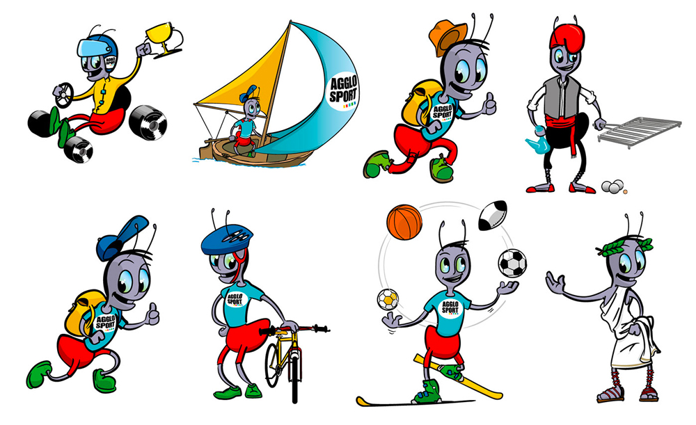 Mascotte pour l'association sportive de la communauté d'agglomération de Perpignan Méditerranée. Mascotte réalisée sur Illustrator en vectoriel et représentant une fourmi stylisée.
