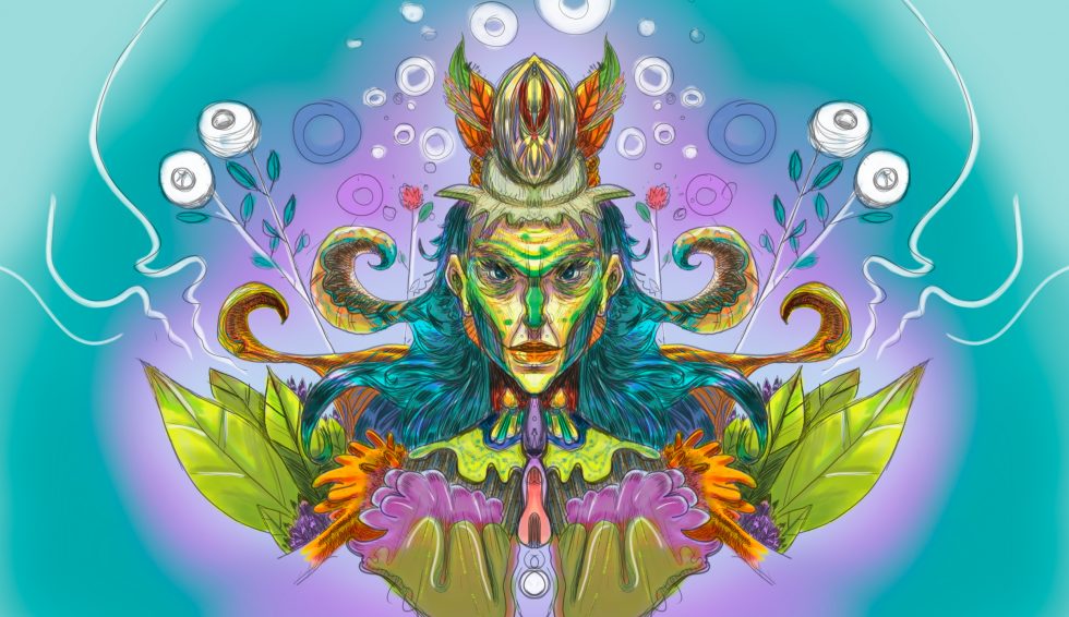 Croquis digital pour se détendre sur Sketchbook représentant la déesse de la nature un peu vénère...