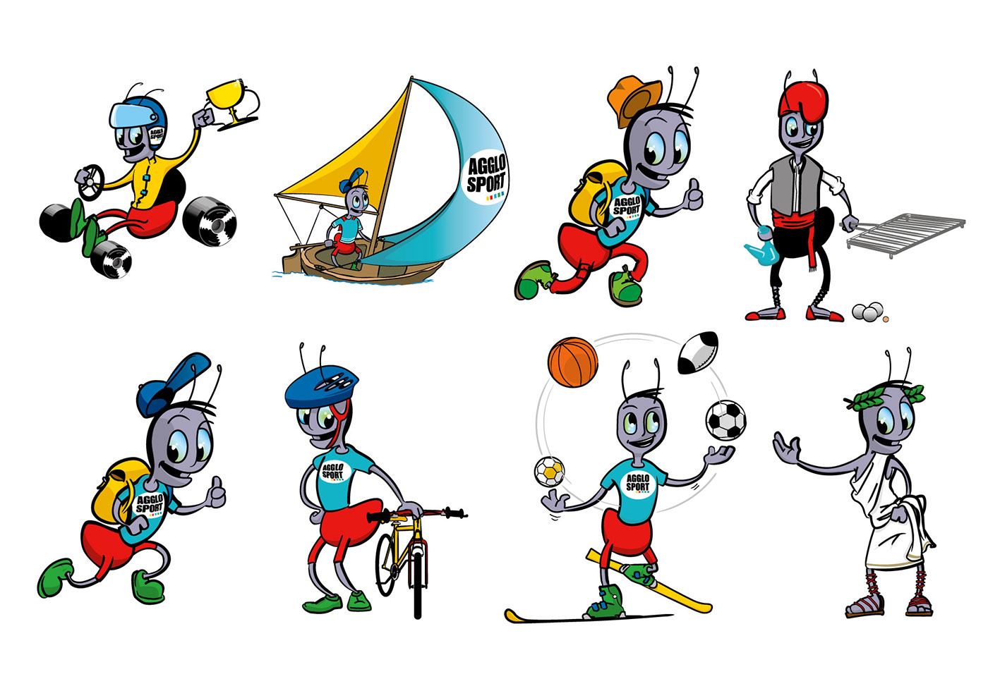 Mascotte pour l'association sportive de la communauté d'agglomération de Perpignan Méditerranée. Mascotte réalisée sur Illustrator en vectoriel et représentant une fourmi stylisée.