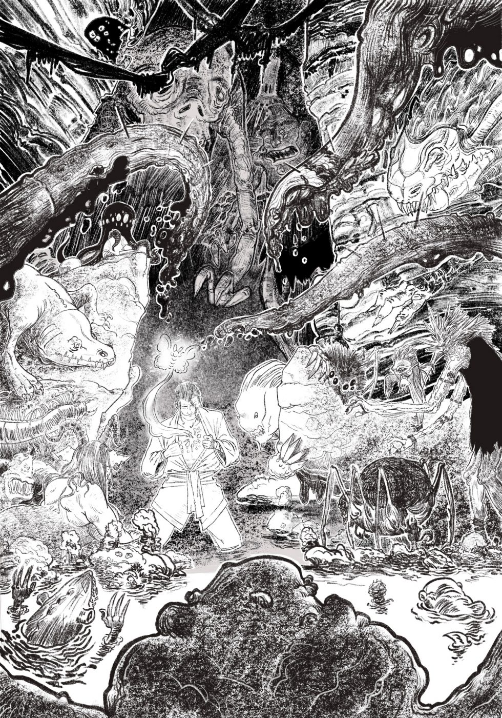 Étape de travail d'encrage sur l'illustration 