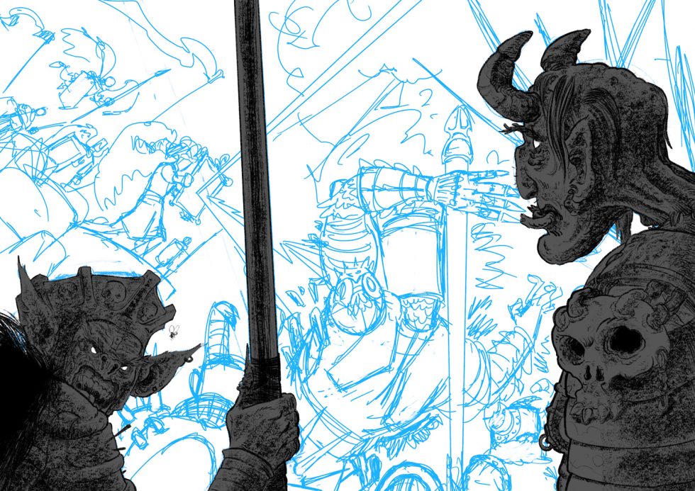 Étape de travail d'encrage sur l'illustration 